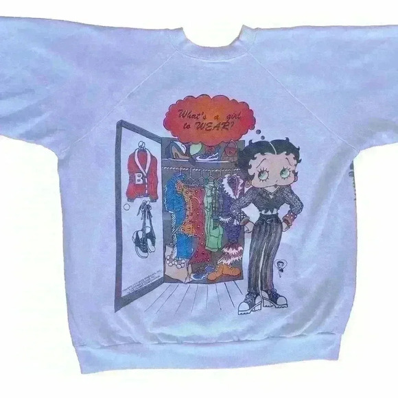 Vintage White FREEZE 1994 Betty Boop Crewneck All Over Print Sweatshirt Size XL - Picture 7 of 9